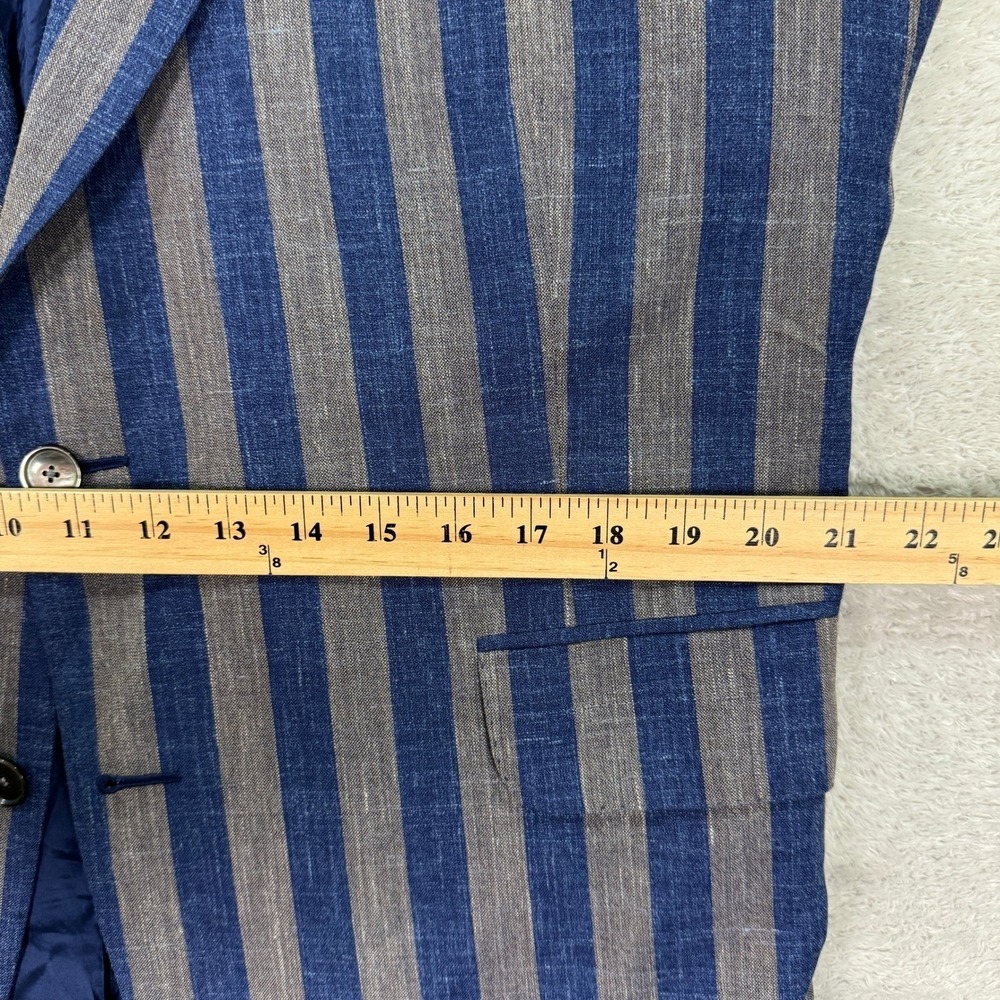 Leonard Logsdail Bespoke Mens 42S Striped Linen Blue Grey Custom Fit Sport Coat - Picture 8 of 13
